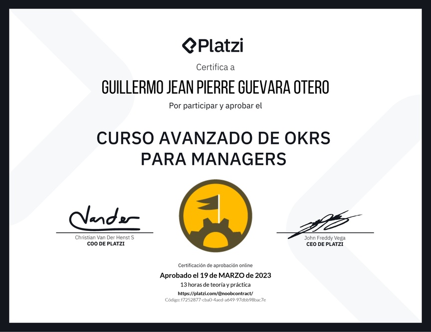 Diploma del Curso Avanzado de OKRs para Managers