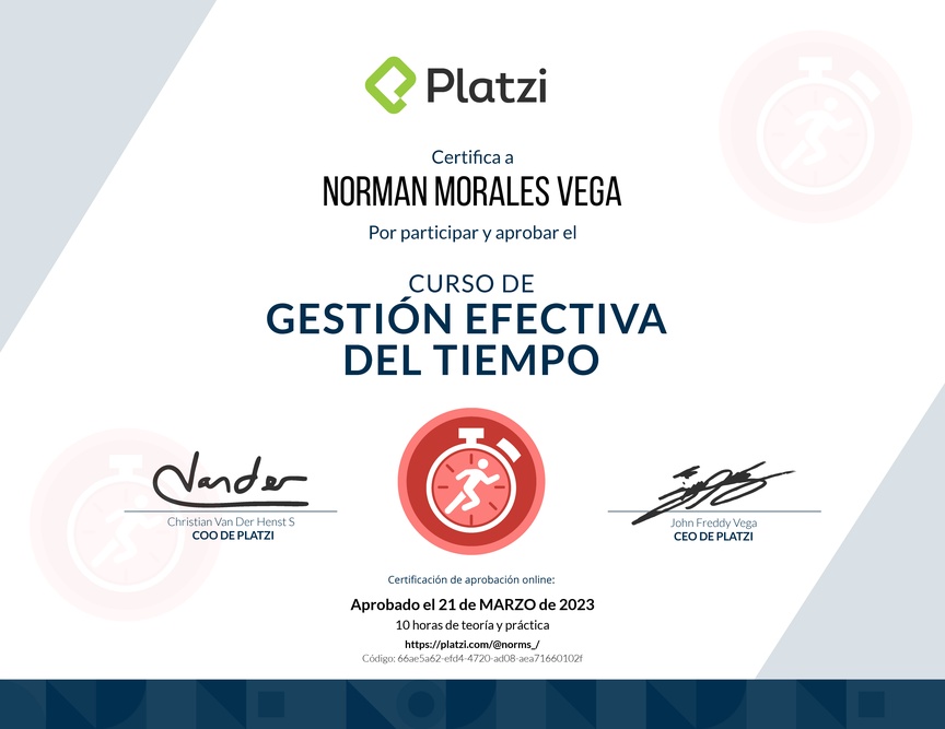 Diploma del Curso de Gestión Efectiva del Tiempo
