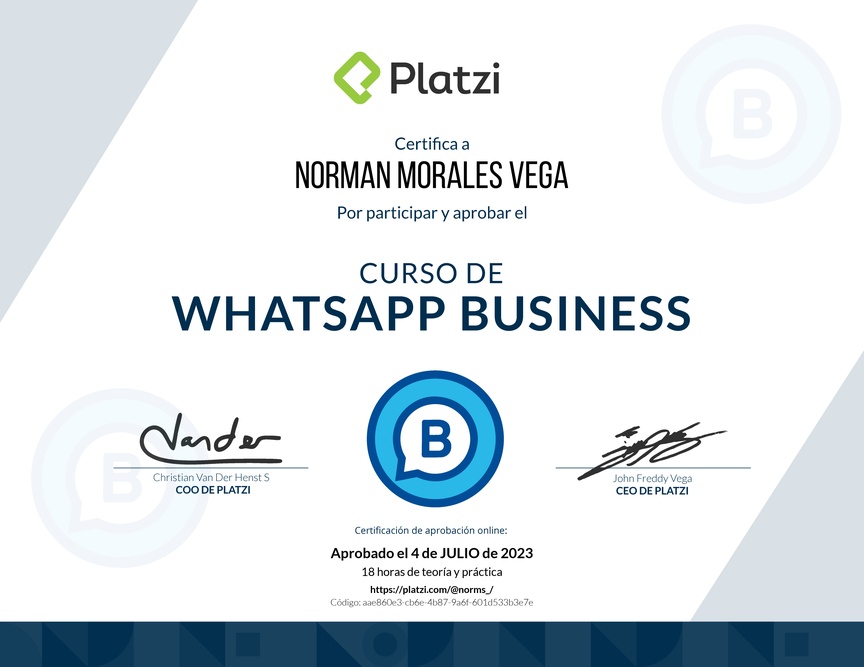 Diploma del Curso de WhatsApp Business