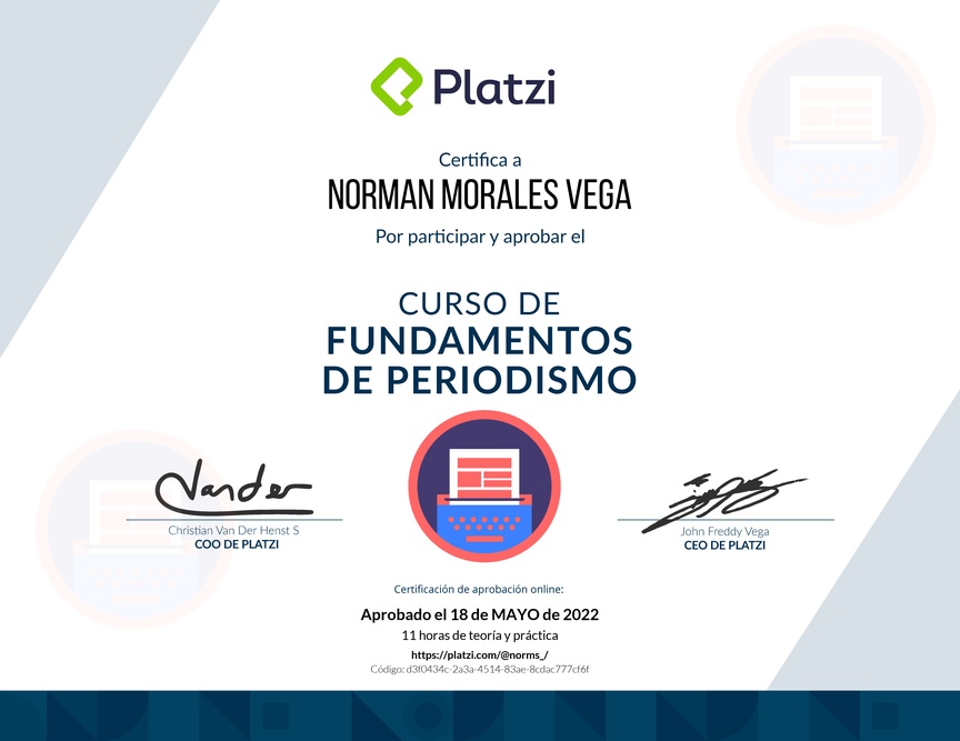Diploma del Curso de Introducción al Periodismo