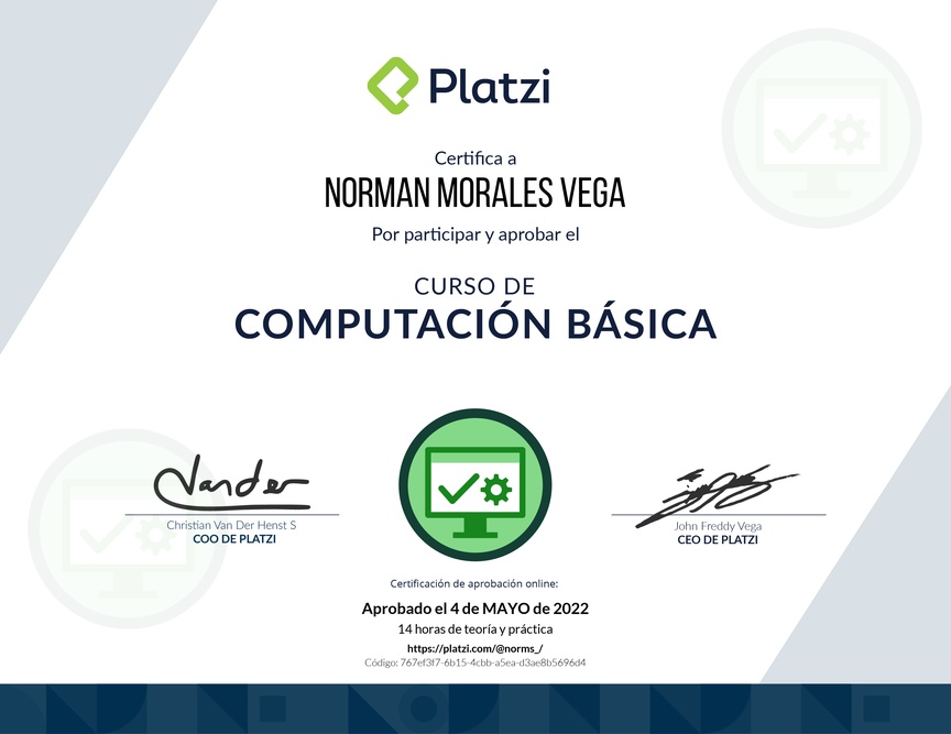 Diploma del Curso Básico de Computadores e Informática