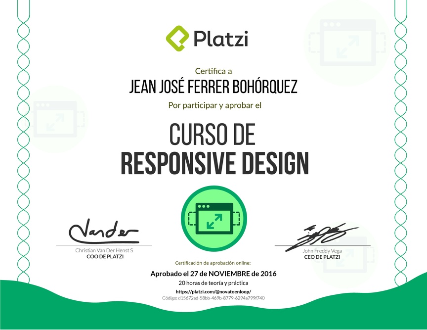 Diploma del Curso de Responsive Design 2016