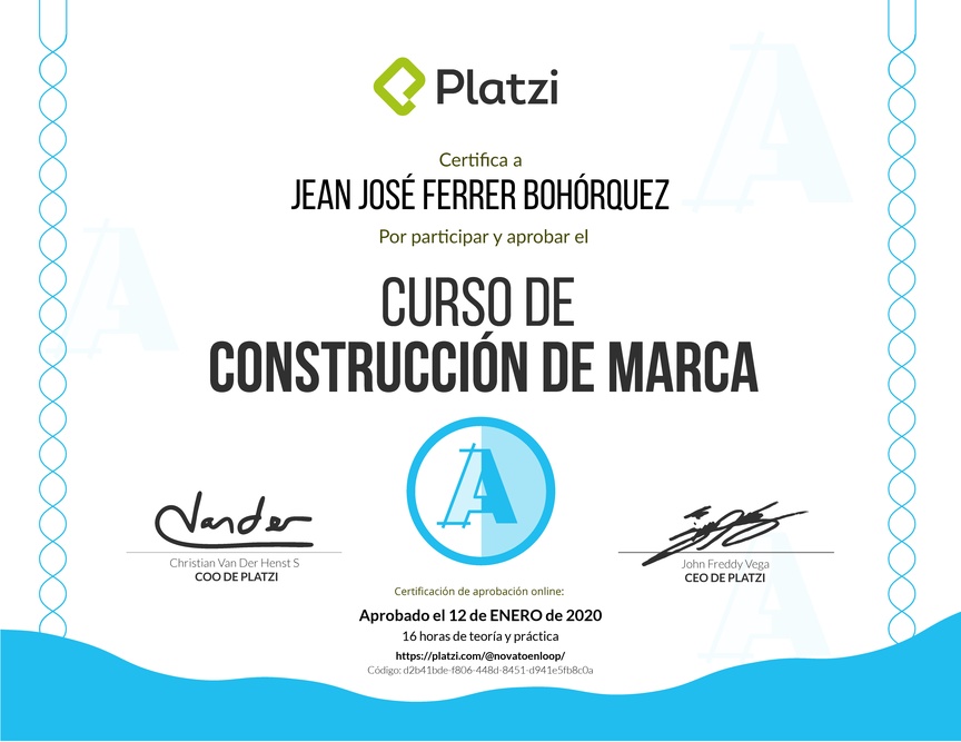 Diploma del Curso de Construcción de Marca 2016