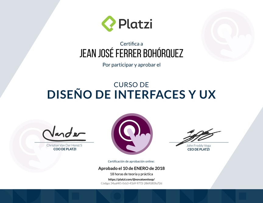 Diploma del Curso de Diseño de Interfaces y UX 2017