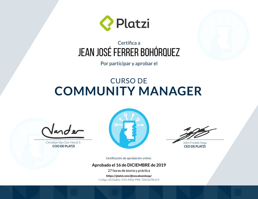 Diploma del Curso de Community Manager (2018)