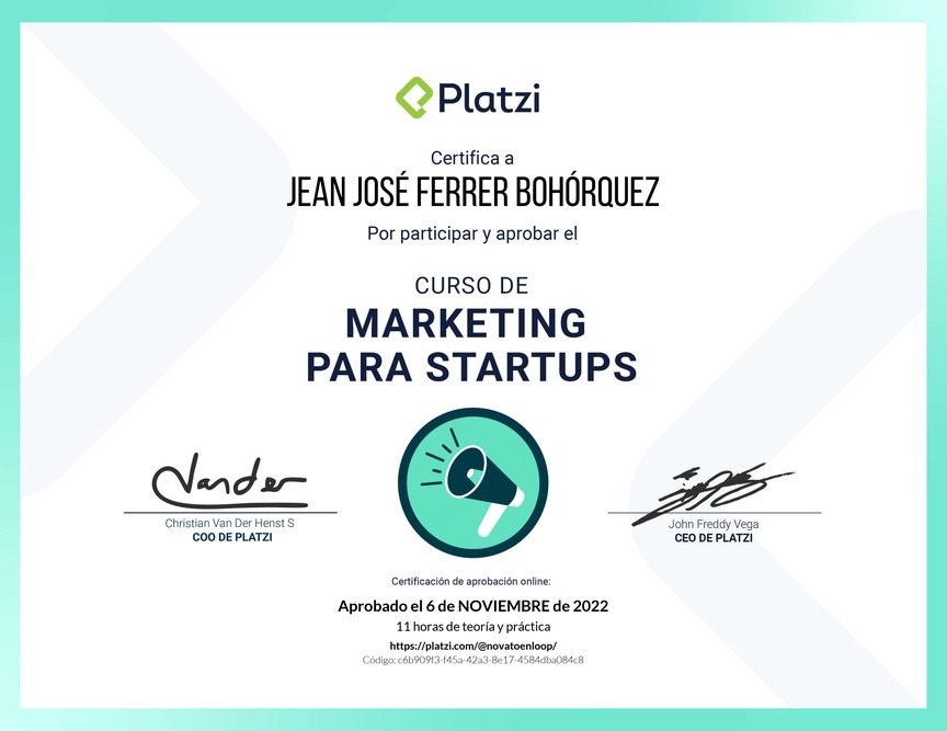 Diploma del Curso de Marketing para Startups
