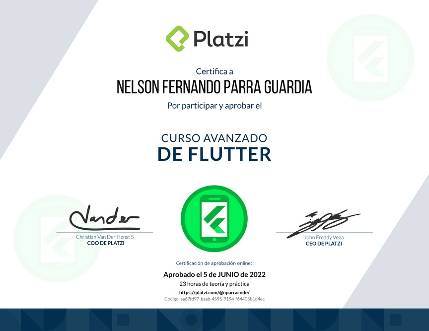 Diploma del Curso Avanzado de Flutter