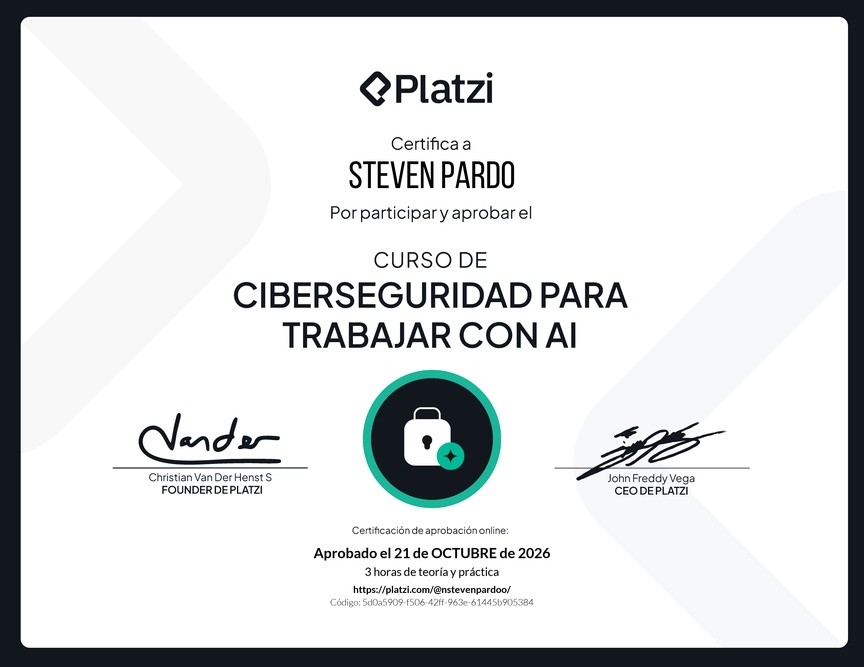 Diploma del Curso de Ciberseguridad para Trabajar con AI