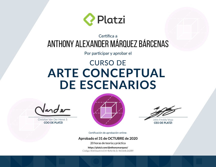 Diploma del Curso de Arte Conceptual para Escenarios