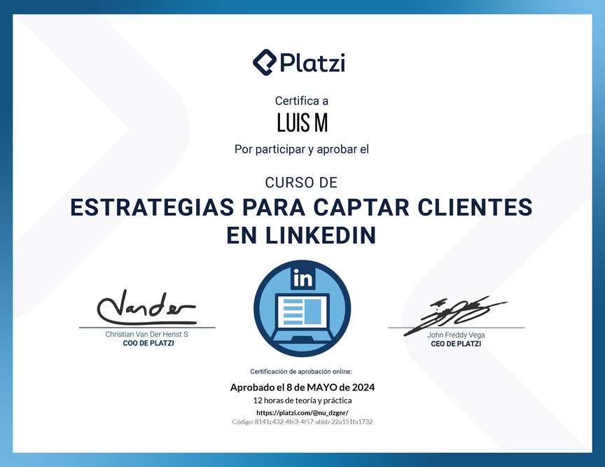 Diploma del Curso de Estrategias para captar clientes en LinkedIn