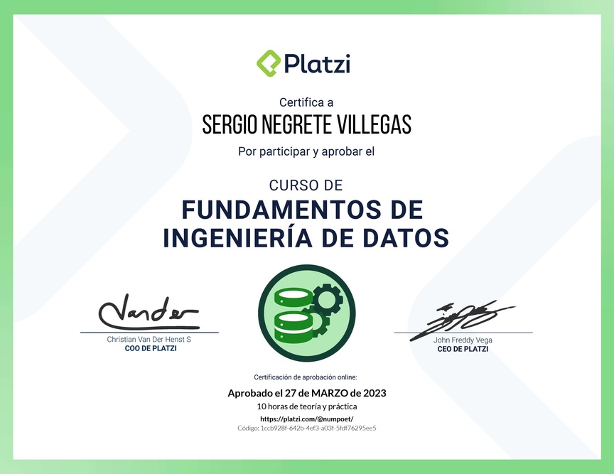 Diploma del Curso de Fundamentos de Ingeniería de Datos