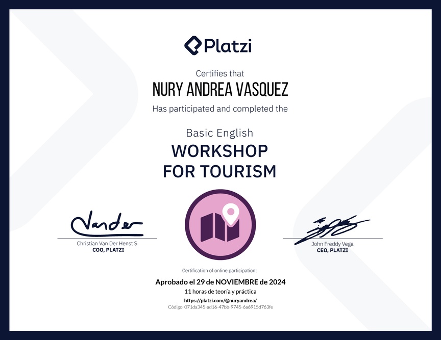 Diploma del Curso de Inglés Práctico para Viajes de Turismo