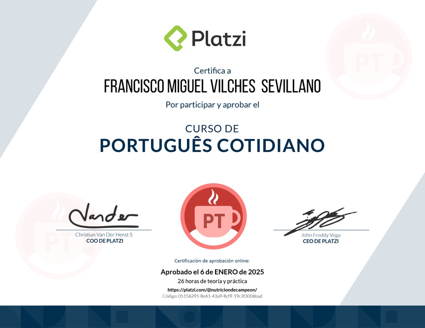 Diploma del Curso de Portugués Cotidiano para Principiantes
