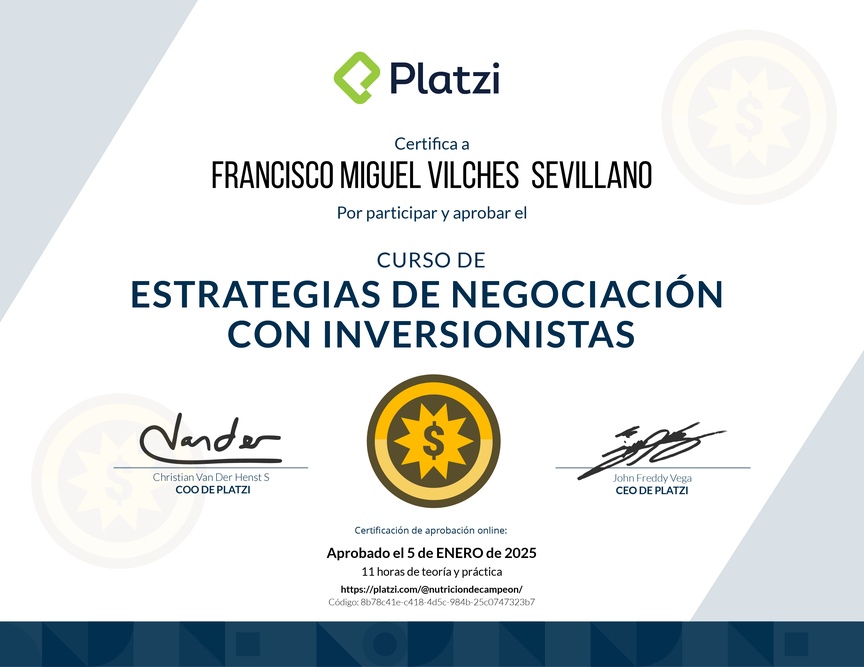 Diploma del Curso de Estrategias de Negociación con Inversionistas
