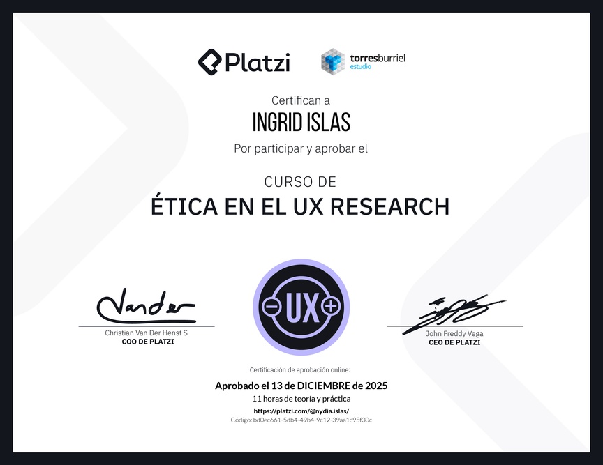 Diploma del Curso de Ética en el UX Research