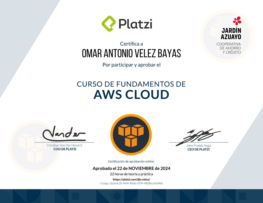Diploma del Curso Práctico de AWS Cloud