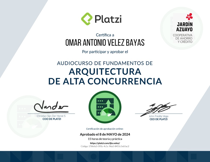 Diploma de Audiocurso de Fundamentos de Arquitectura de Alta Concurrencia