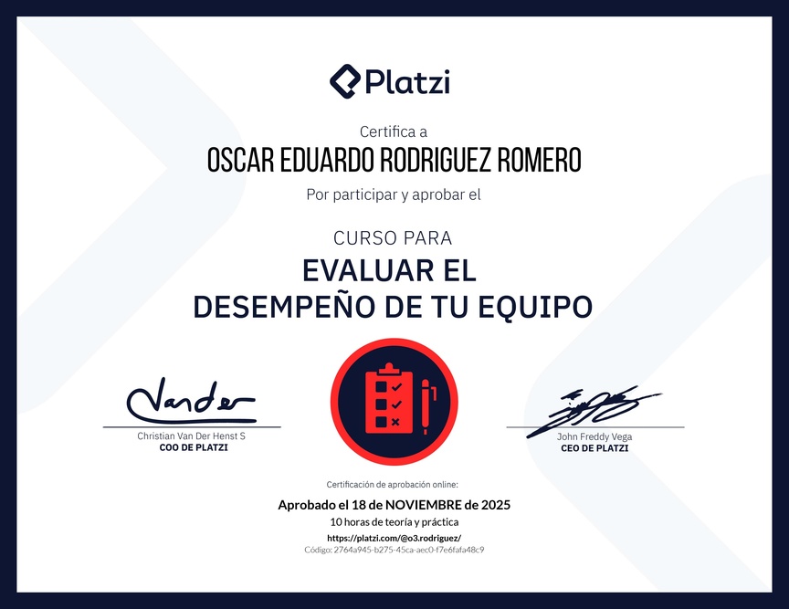 Diploma del Curso para Evaluar el Desempeño de tu Equipo