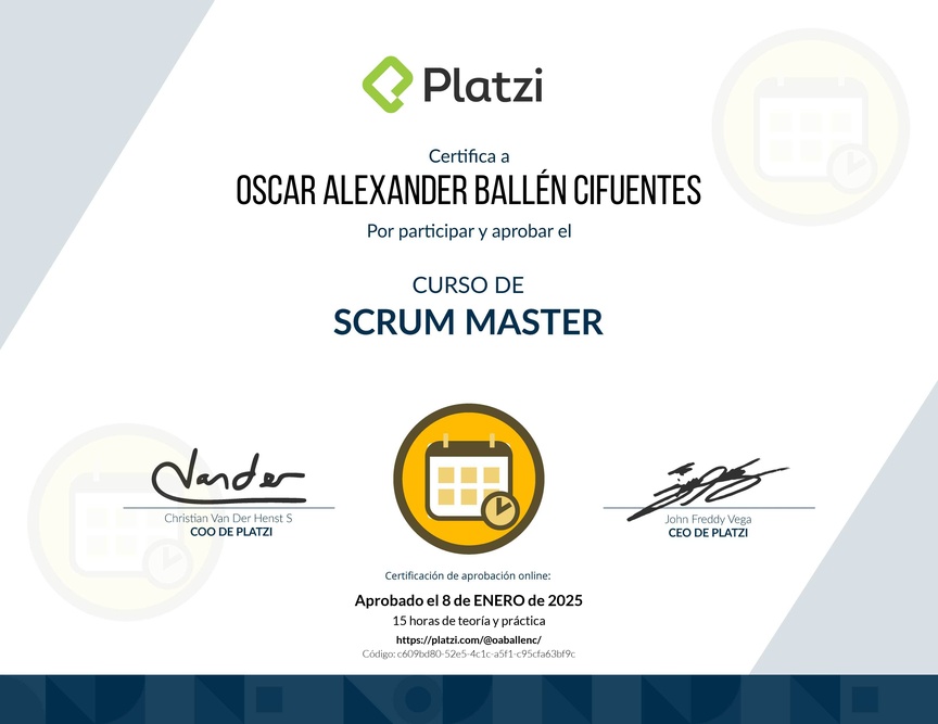 Diploma del Curso de Scrum Master