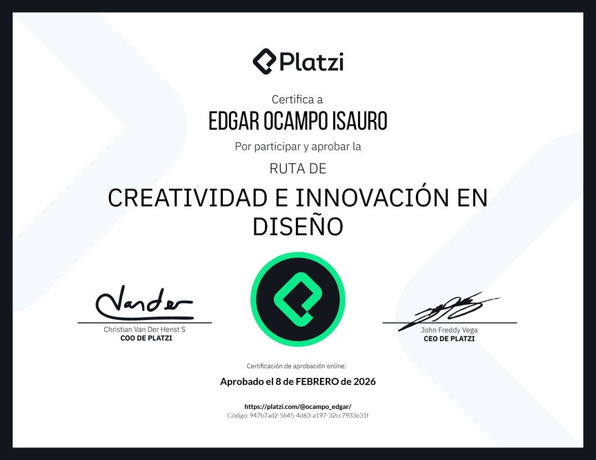 Diploma de la Ruta de Aprendizaje de Creatividad e Innovación en Diseño