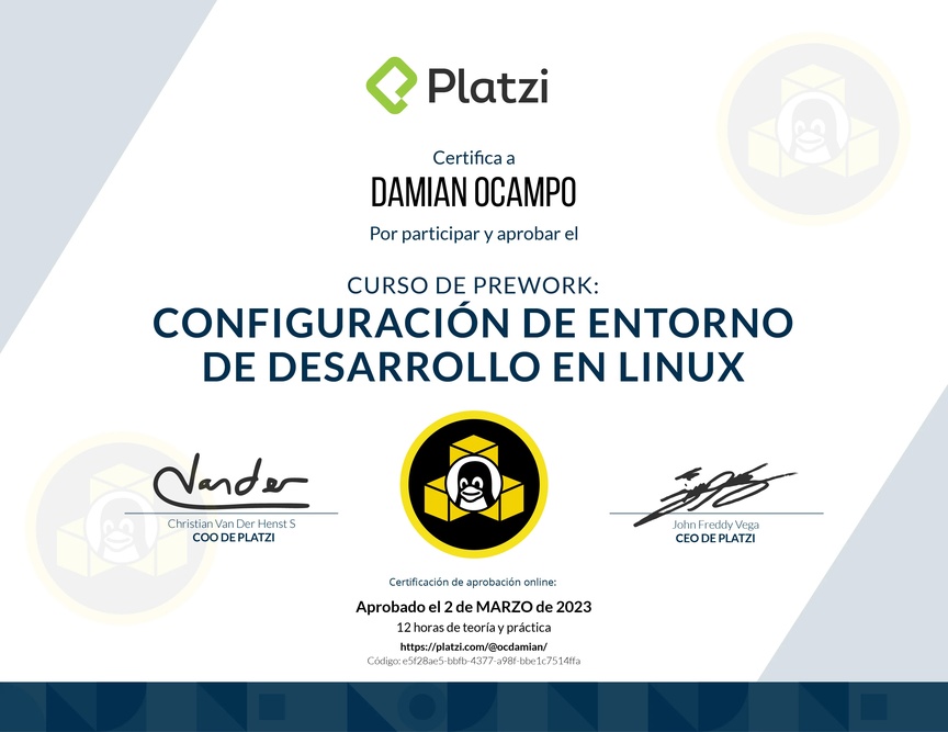 Diploma del Curso de Configuración de Entorno de Desarrollo en Linux