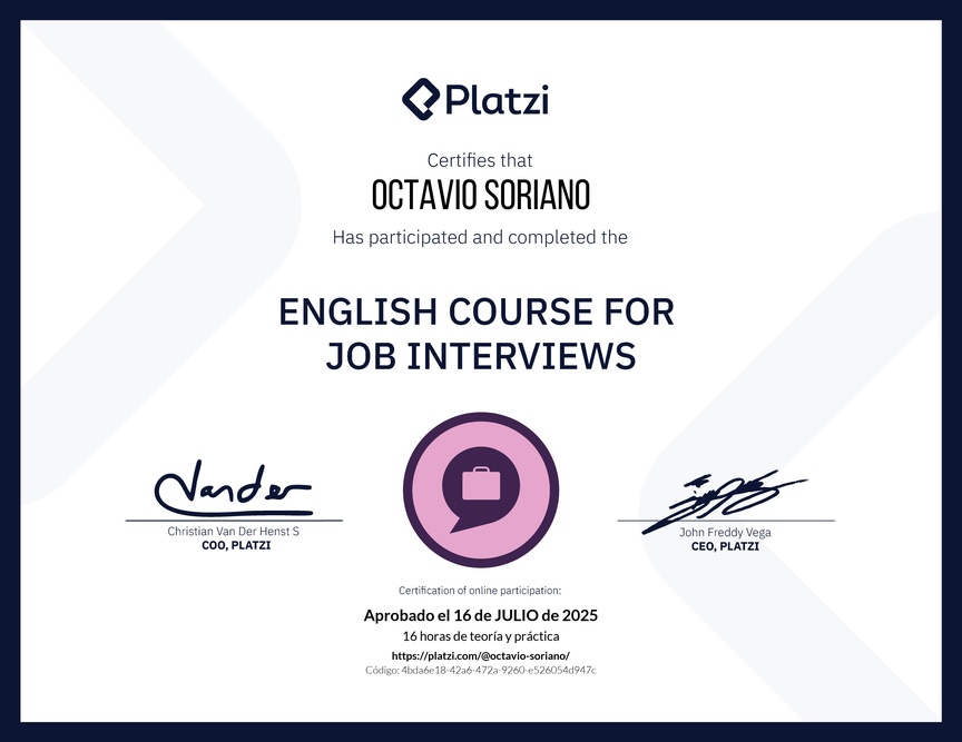 Diploma del Curso de Inglés para Entrevistas de Trabajo