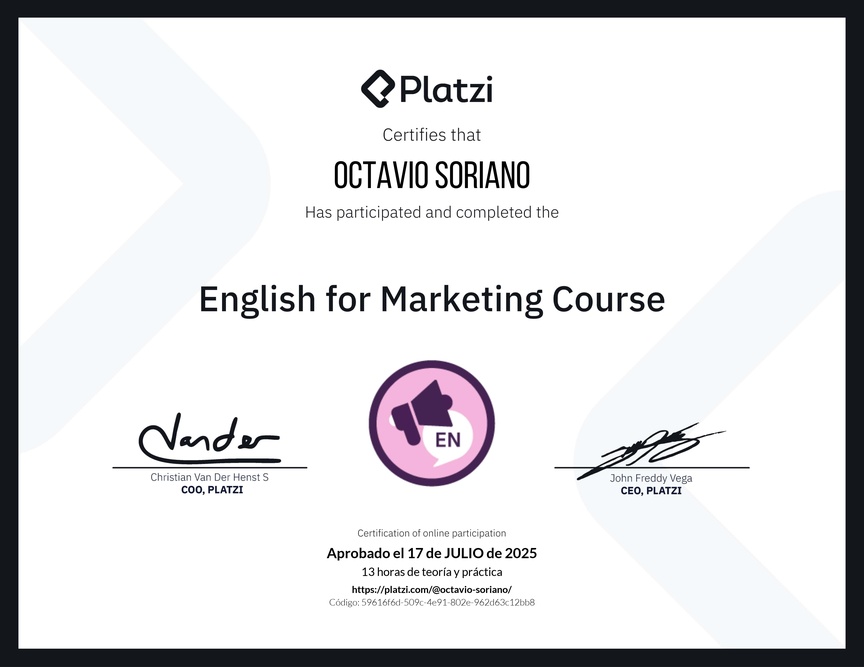 Diploma del Curso de Inglés para Marketing