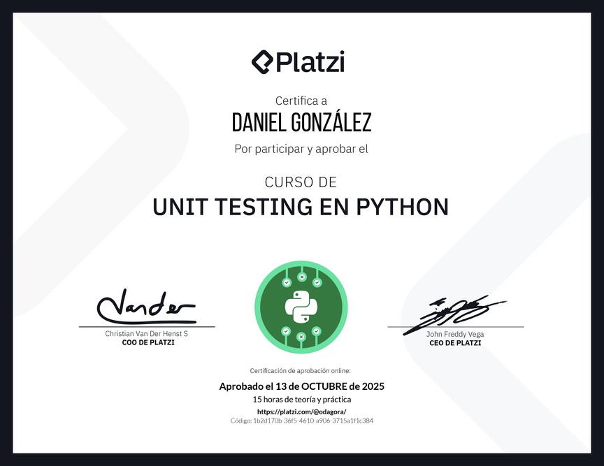 Diploma del Curso de Unit Testing en Python