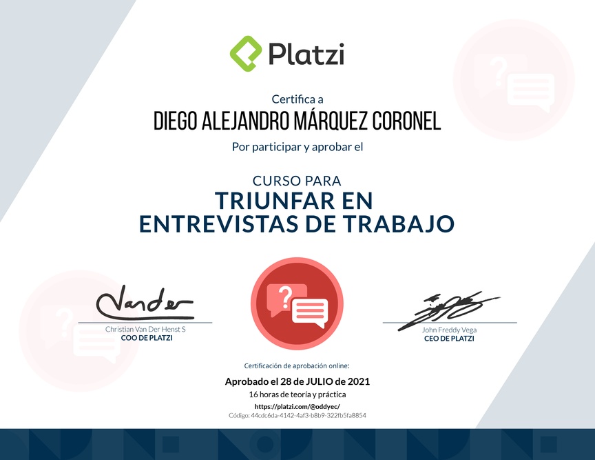 Diploma del Curso para Triunfar en Entrevistas de Trabajo