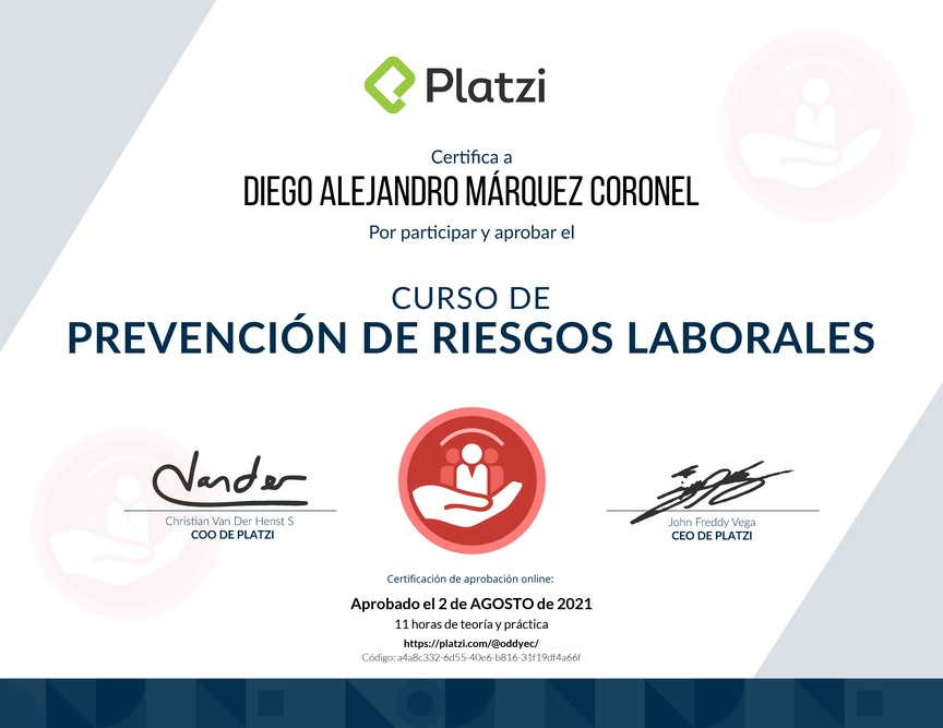 Diploma del Curso de Prevención de Riesgos Laborales