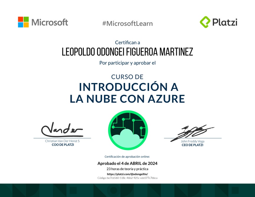 Diploma del Curso de Introducción a la Nube con Azure