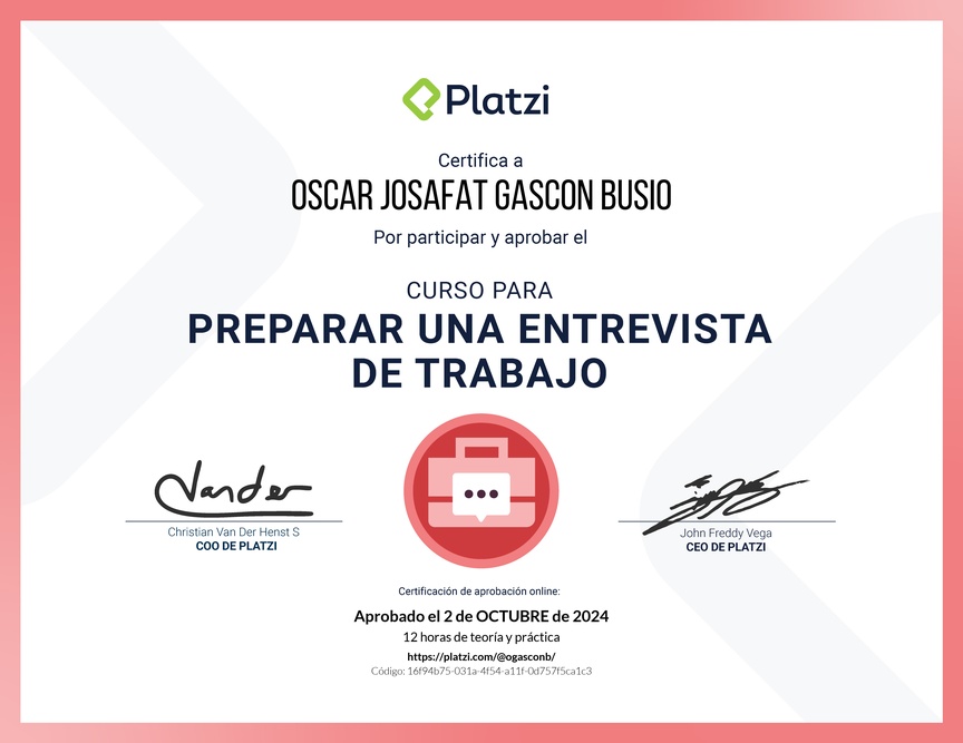 Diploma del Curso para Preparar una Entrevista de Trabajo