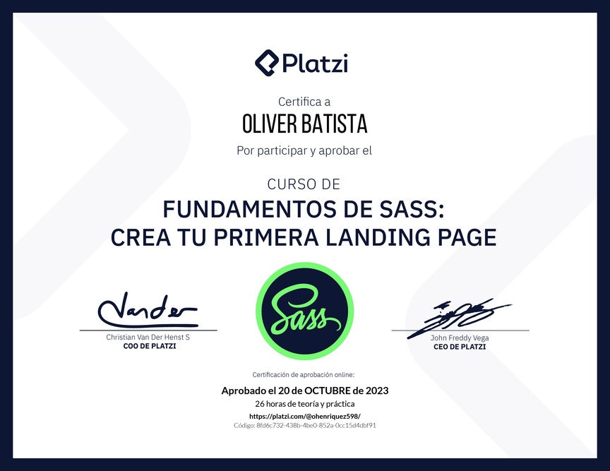 Diploma del Curso de Fundamentos de Sass: Crea tu Primera Landing Page