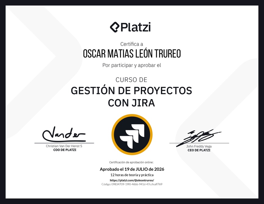 Diploma del Curso de Gestión de Proyectos con Jira