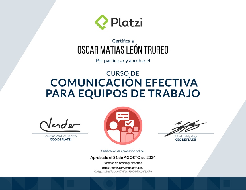 Diploma del Curso de Comunicación Efectiva para Equipos de Trabajo