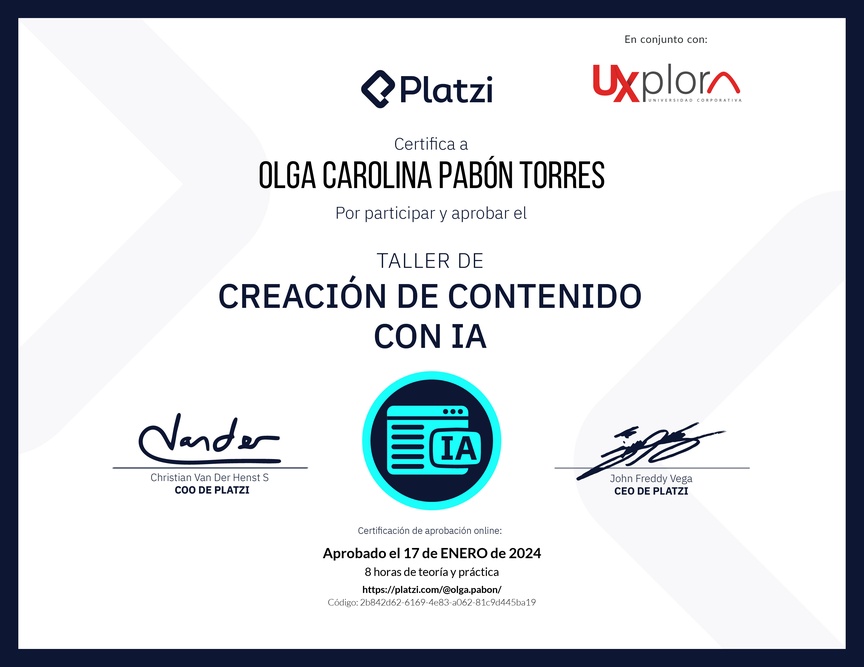Diploma de Taller de Creación de Contenido con Inteligencia Artificial
