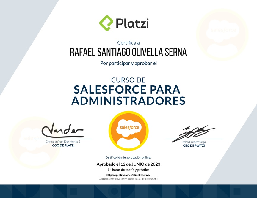 Diploma del Curso de Salesforce para Administradores