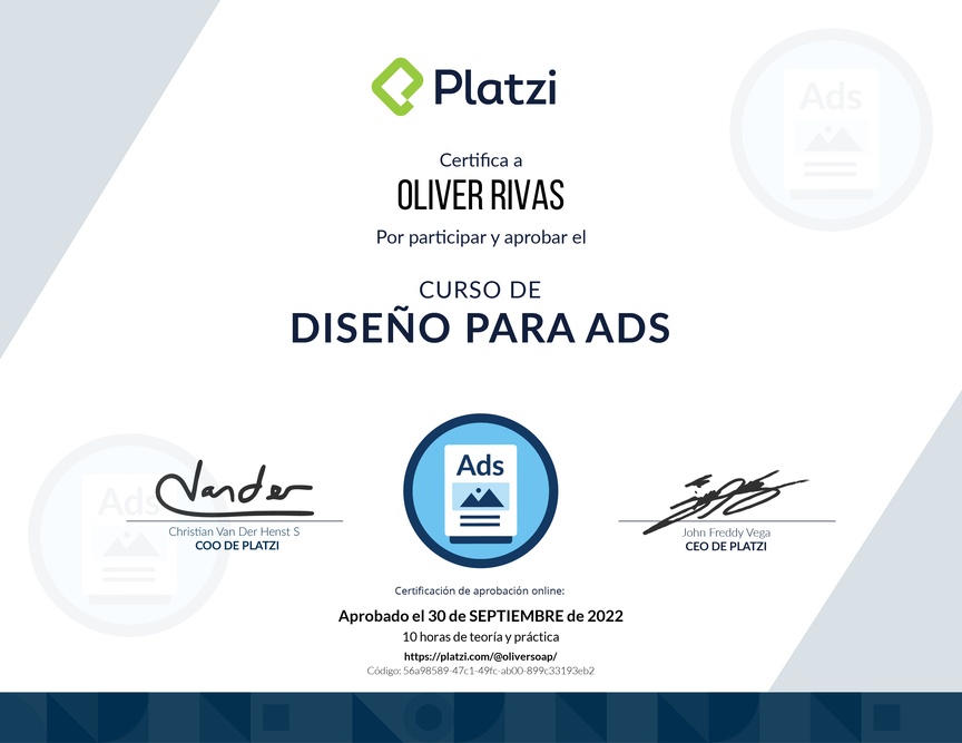 Diploma del Curso de Diseño Gráfico para Ads