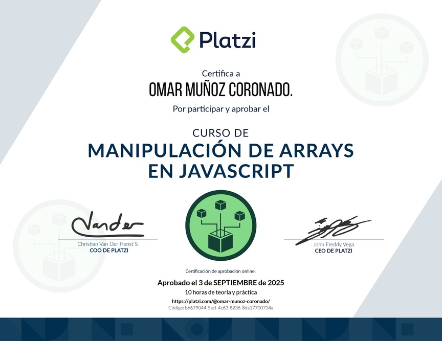 Diploma del Curso de Manipulación de Arrays en JavaScript