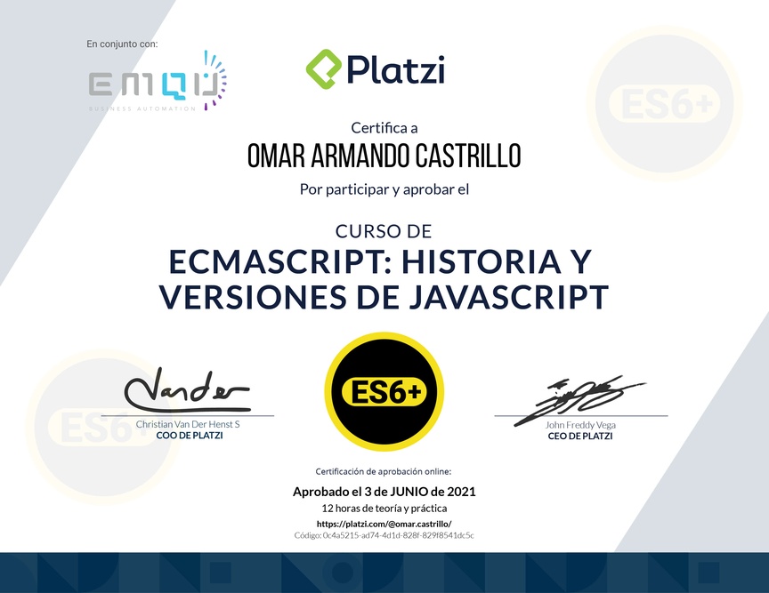 Diploma del Curso de ECMAScript 6+