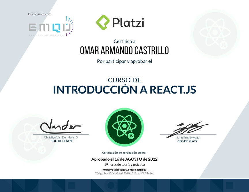 Diploma del Curso de React 17