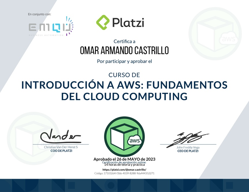 Diploma del Curso de Introducción a AWS: Fundamentos de Cloud Computing