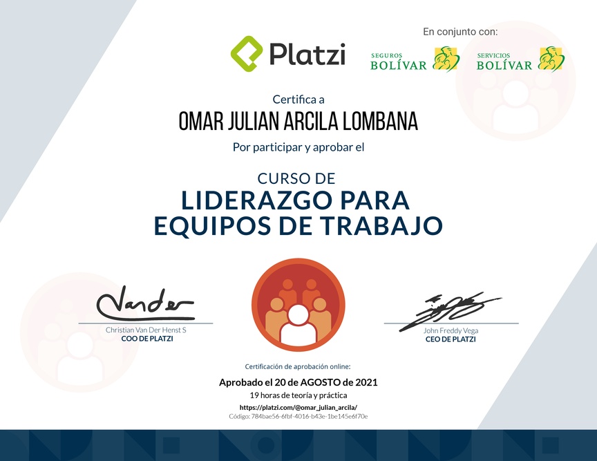 Diploma del Curso de Liderazgo para Equipos de Trabajo