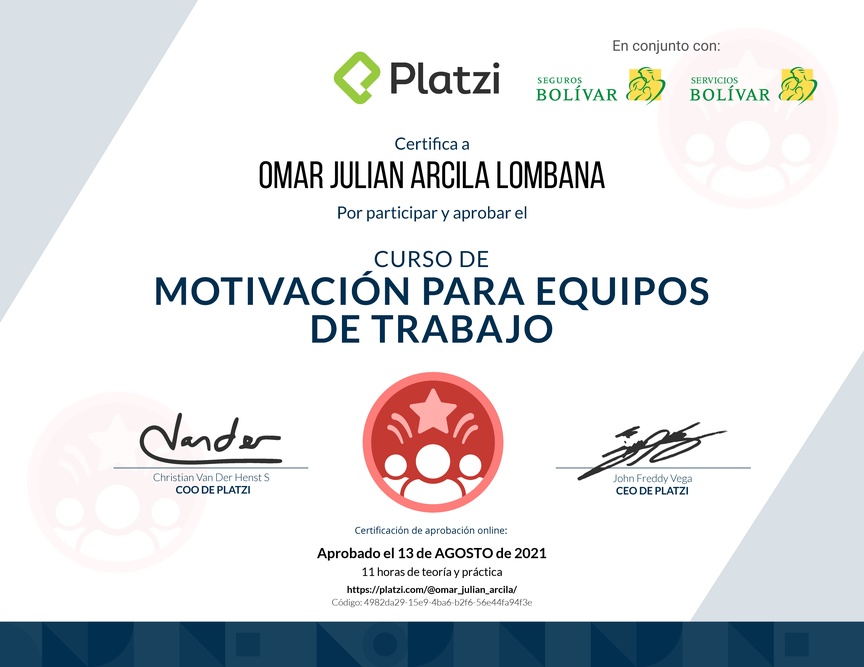 Diploma del Curso de Motivación para Equipos de Trabajo