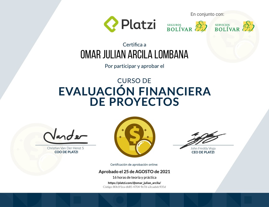 Diploma del Curso de Evaluación Financiera de Proyectos