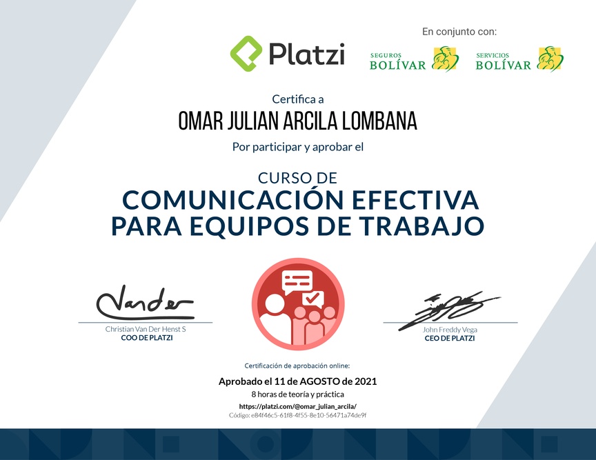 Diploma del Curso de Comunicación Efectiva para Equipos de Trabajo