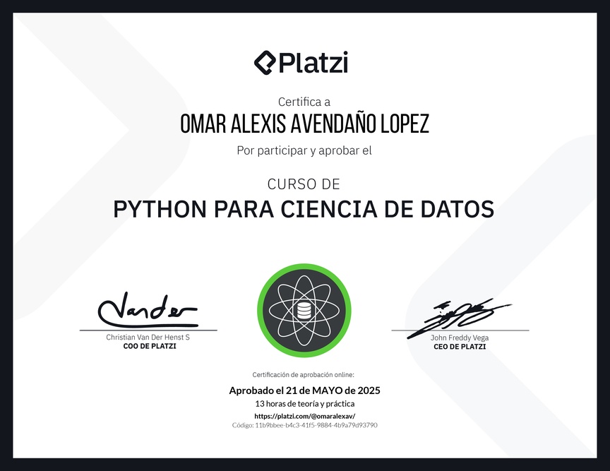 Diploma del Curso de Python para Ciencia de Datos