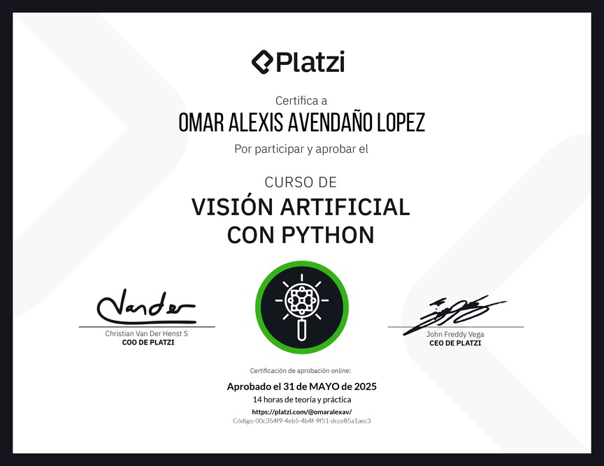 Diploma del Curso de Visión Artificial con Python
