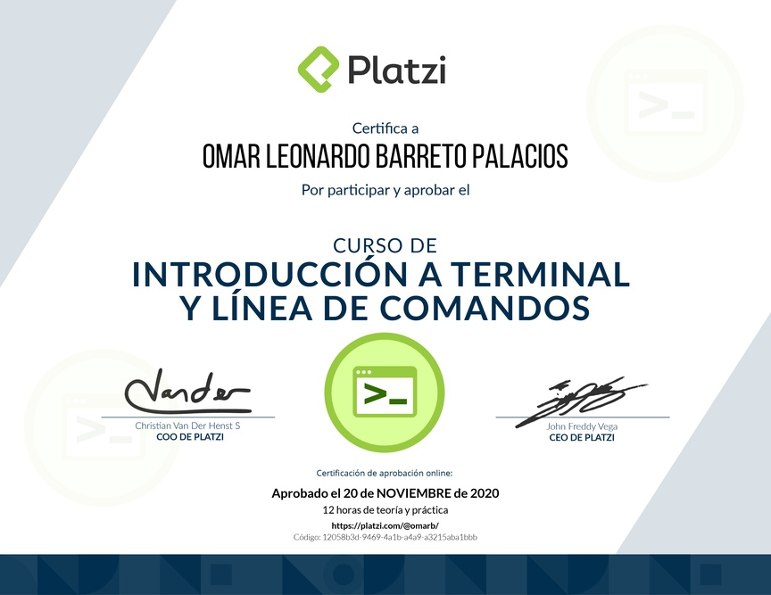Diploma del Curso de Introducción a la Terminal y Línea de Comandos 2019