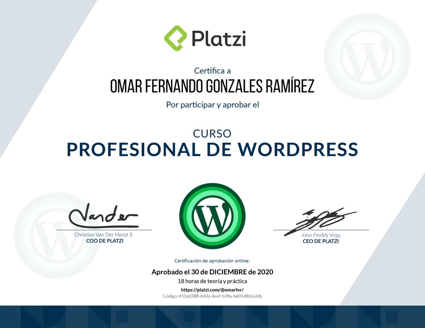 Diploma del Curso Profesional de WordPress